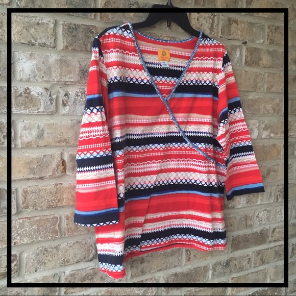 🆕 RED, WHITE & BLUE MULTI STRIPED TOP BY RUBY RD. - Picture 4 of 7
